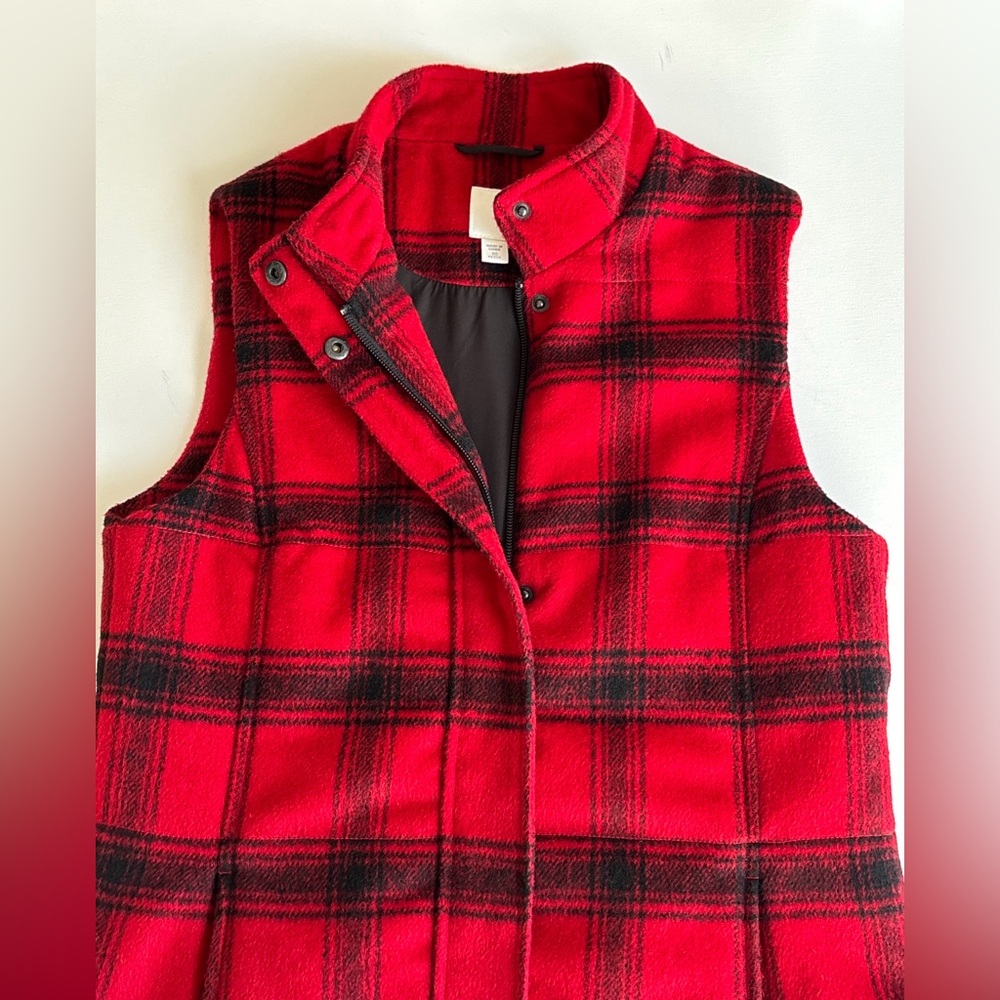 J.Jill Vest XS Petite Full Zip Jacket Button Wool Blend Buffalo Plaid Academia‎